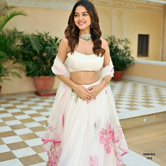 Rosy Brown White and pink lehenga